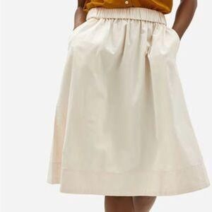 Everlane White The Easy Chino Skirt Elastic Waist A-Line Midi W/ Pockets Size 6